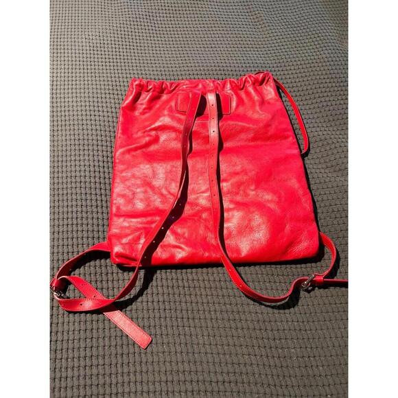 MM6‎ Maison Margiela Red Leather Drawstring Backpack Front Zip Pocket Bag main image 4